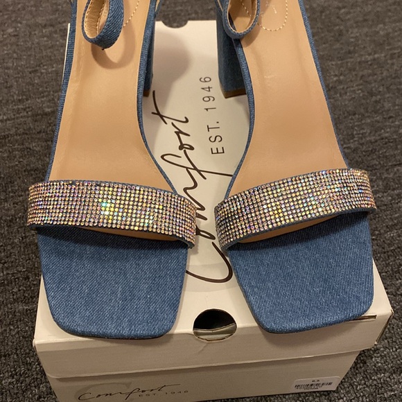 Cato Blue Denim Sandals with Rhinestone Strap - Picture 6 of 6